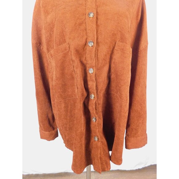 Corduroy Shirt Womens Medium Brown Oversized Button Front Pockets Shacket - Picture 3 of 12